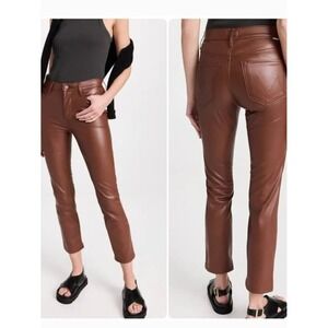 Mother The Mid Rise Dazzler Ankle Faux Leather Jeans Friar Brown Size 29